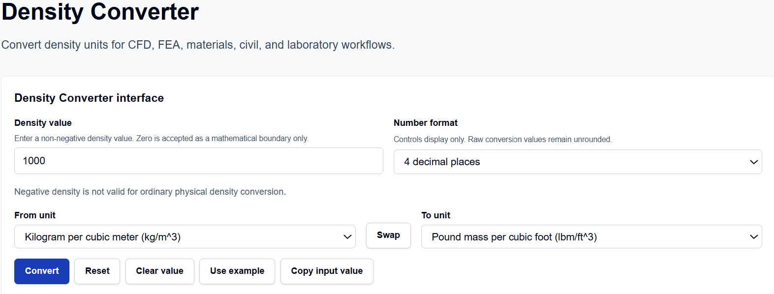 Close-up of the density unit selection menu on ScholarTool.