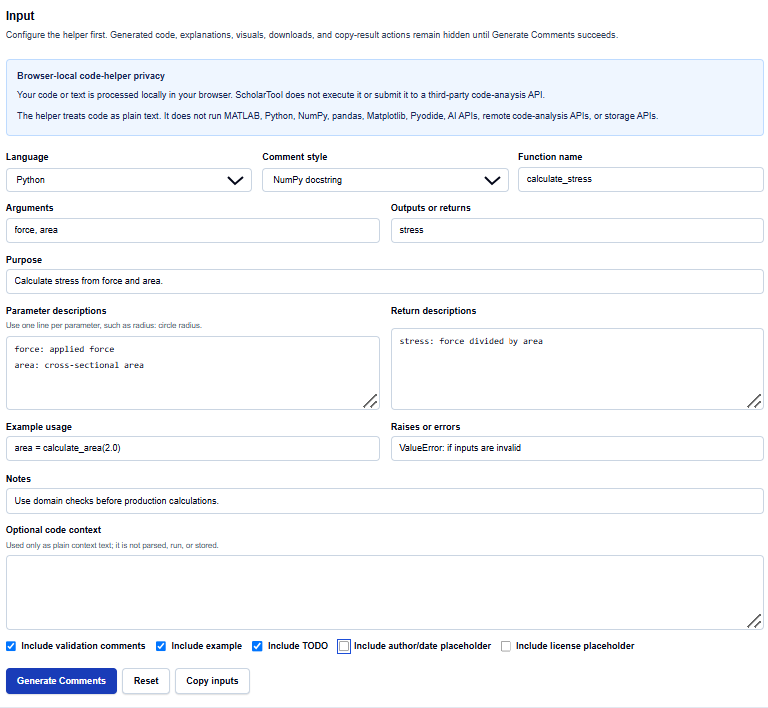 Close-up of documentation style selection and validation toggles on ScholarTool.