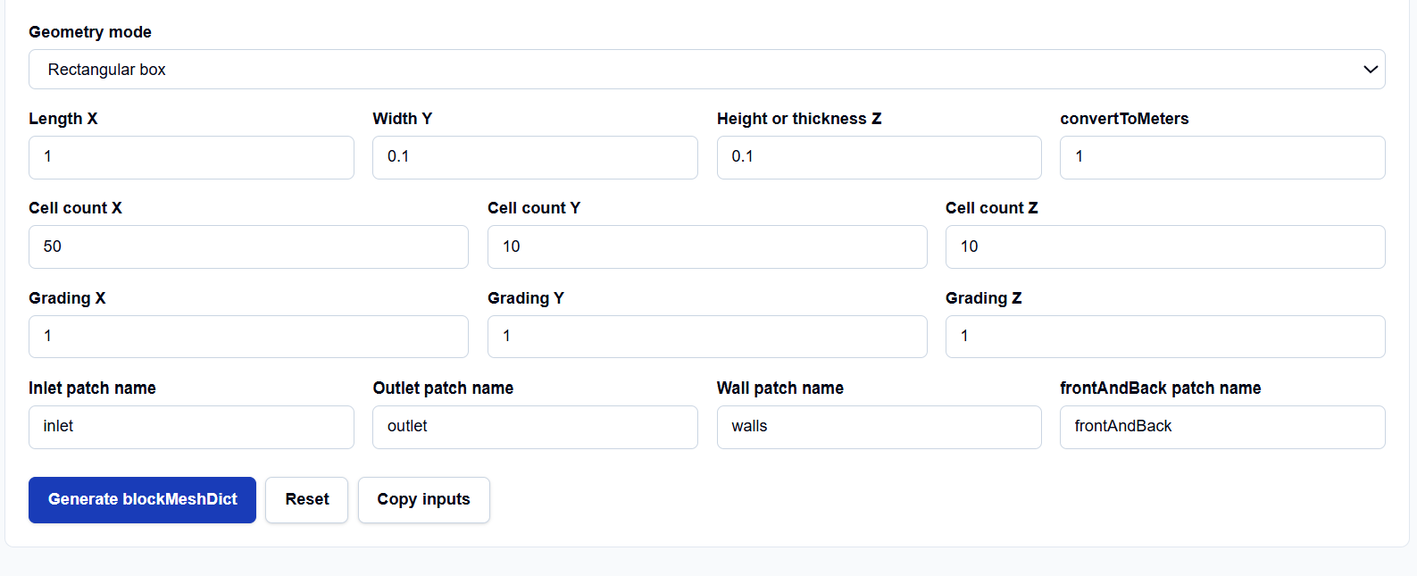 Close-up of geometry mode and convertToMeters scaling inputs on ScholarTool.