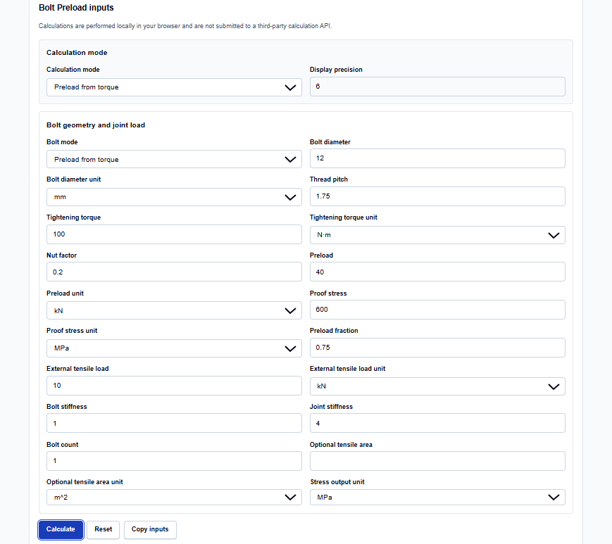 Close-up of selection menus for bolt modes and nut factor configuration on ScholarTool.