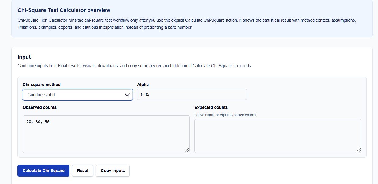 Close-up of chi-square test methods and alpha significance boundaries on ScholarTool.