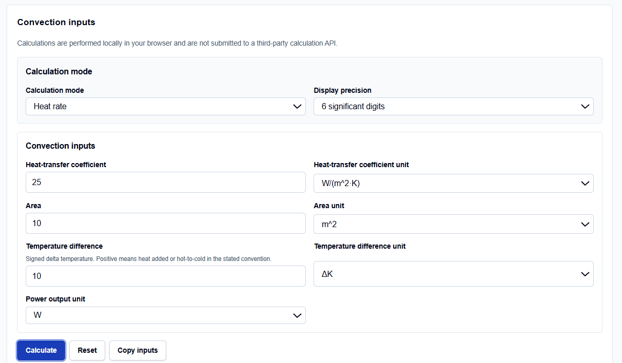 Solve-for target dropdown selection on ScholarTool Convection Calculator.