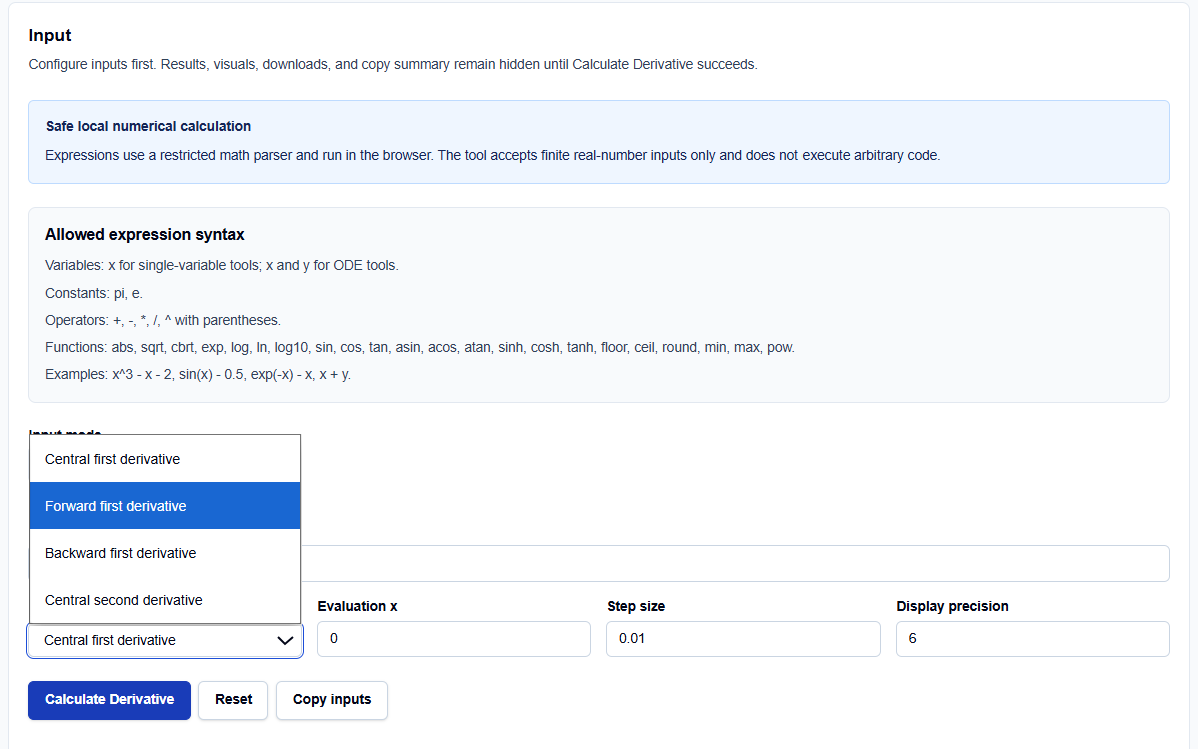 Close-up of finite-difference method selection options on ScholarTool.