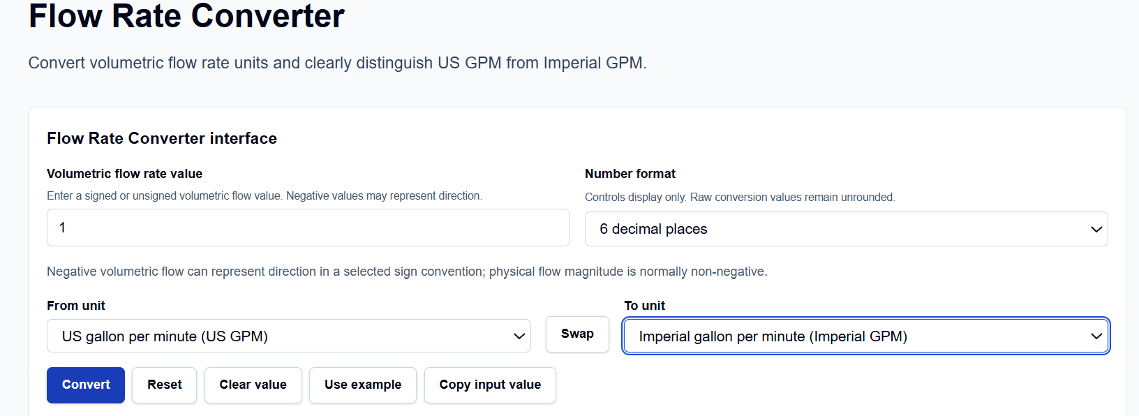 Close-up of flow rate unit selection on ScholarTool showing US and Imperial options.