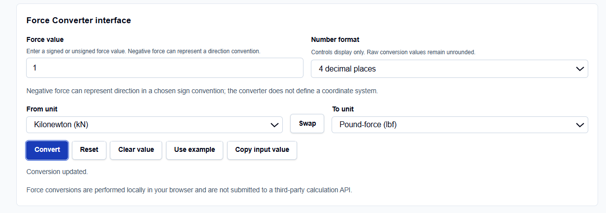 Close-up of force unit selection and display formatting options on ScholarTool.