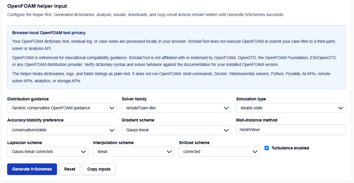 Close-up of discretization preference and solver family selection on ScholarTool.