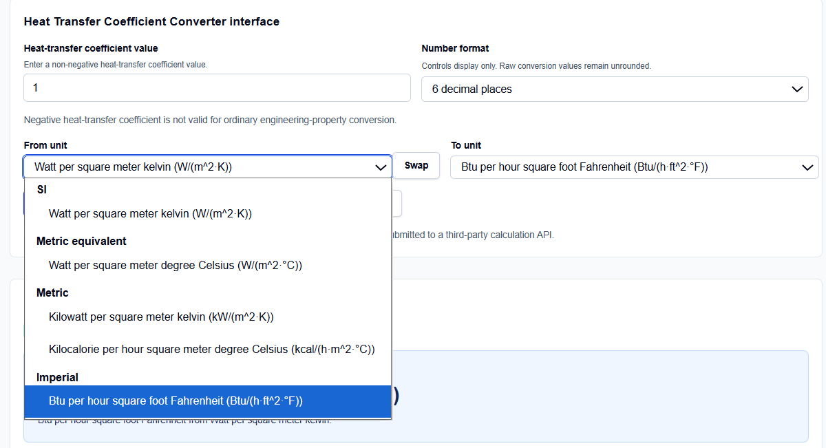Close-up of dropdown menus for unit selection and display formatting on ScholarTool.