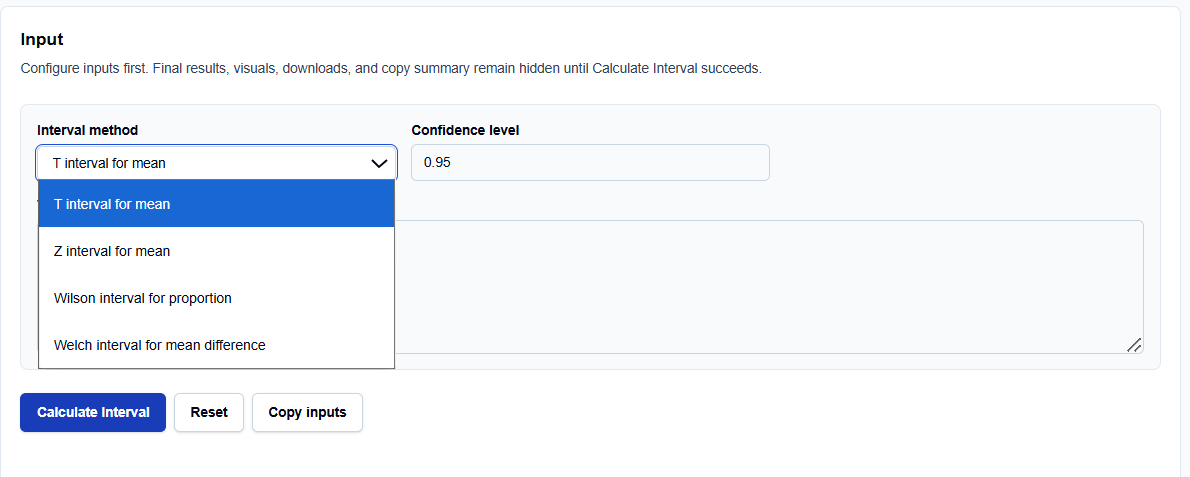 Close-up of interval method configuration options on ScholarTool.