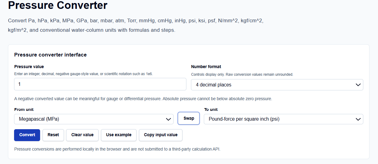 Close-up of pressure unit selection and display formatting options on ScholarTool.