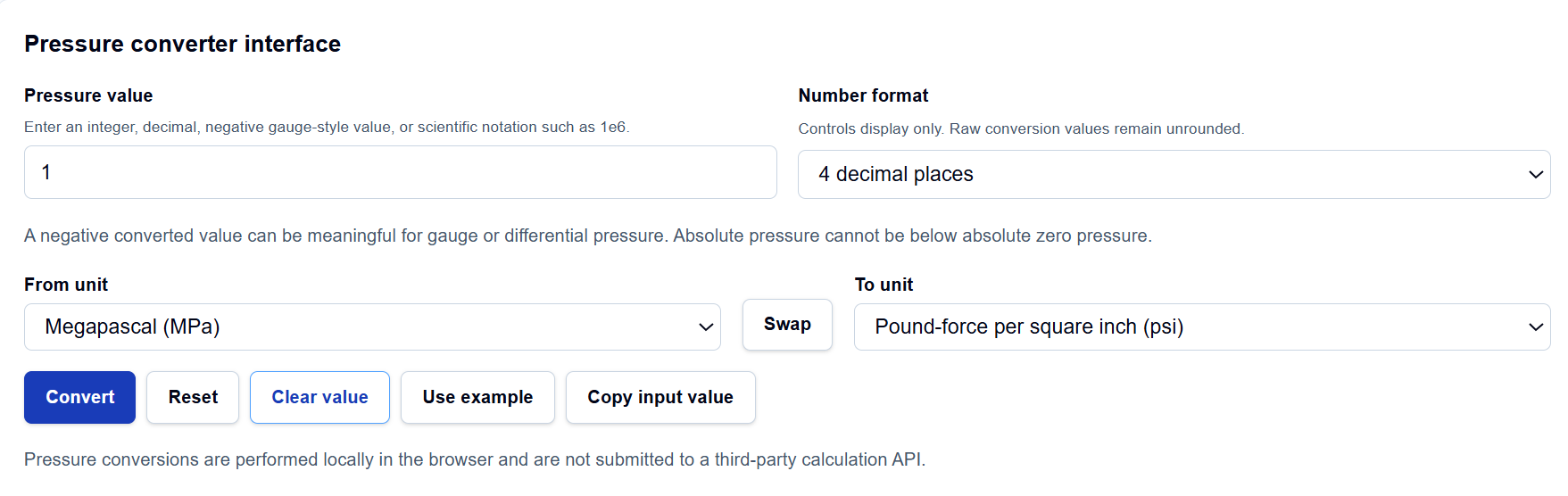 The ScholarTool Pressure Converter interface showing unit selection and a logarithmic scale visual.