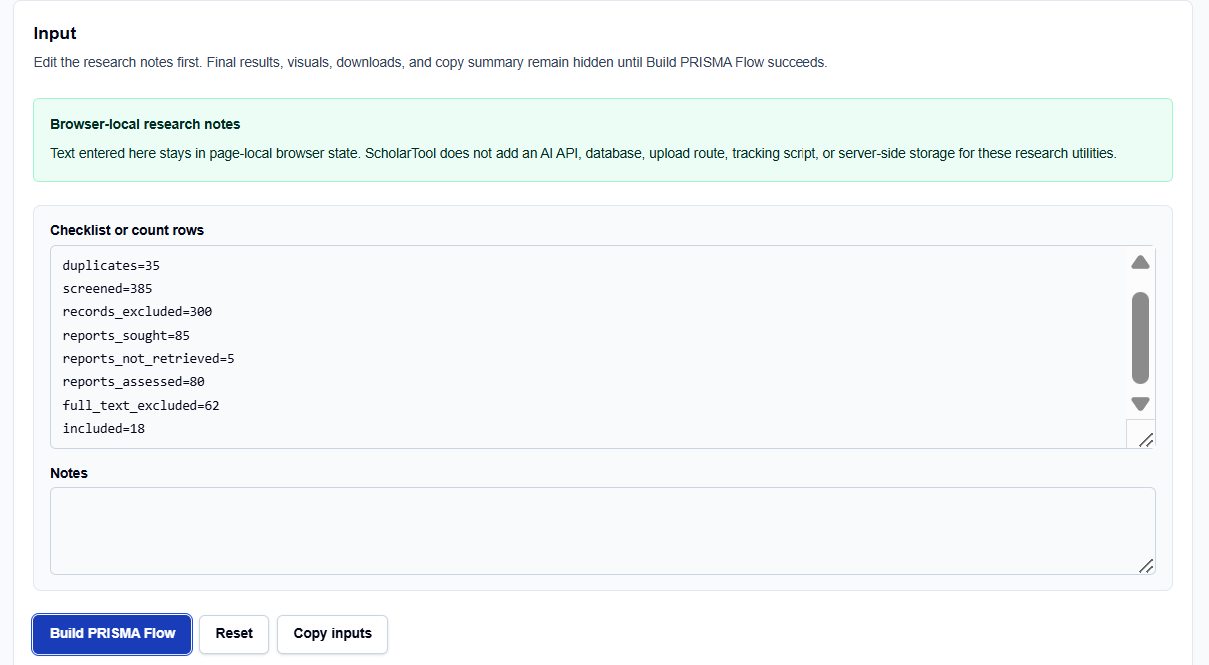 Close-up of the input field on ScholarTool for entering systematic review screening counts.