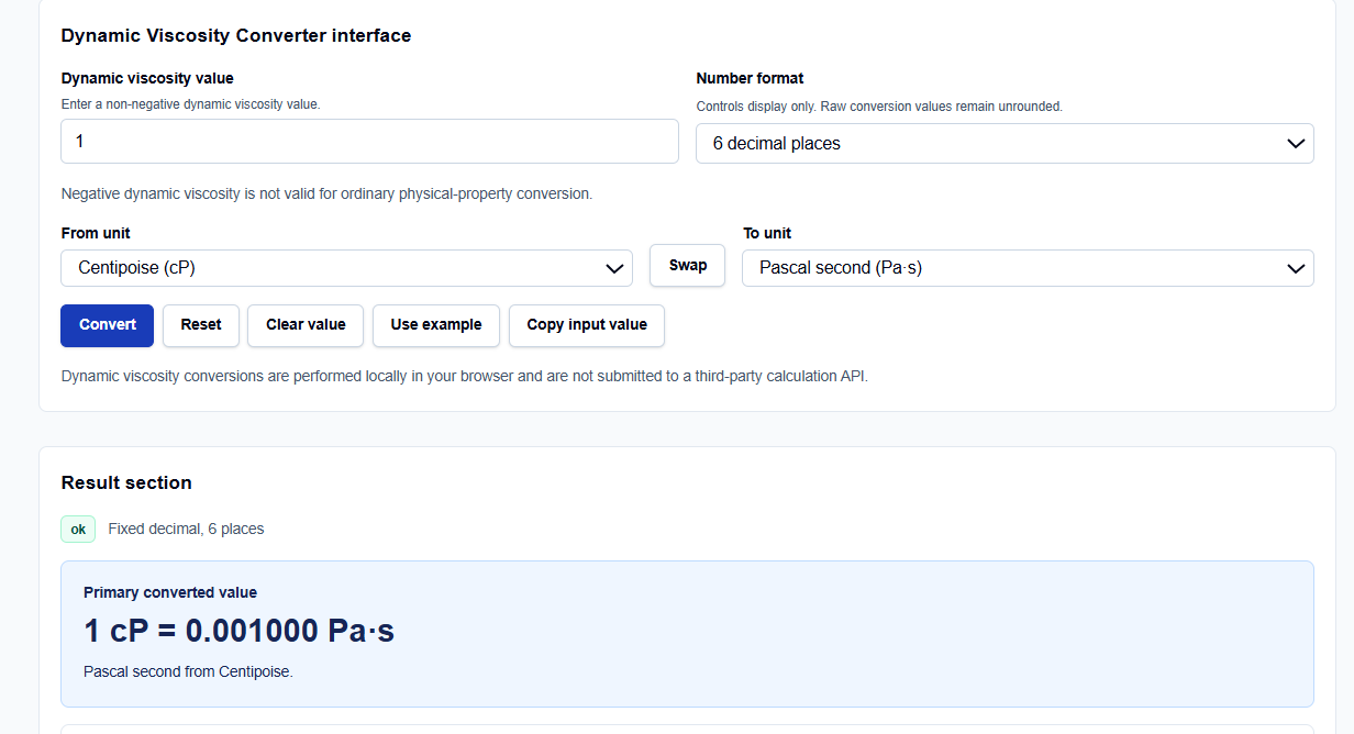: Close-up of viscosity unit selection and display formatting options on ScholarTool.